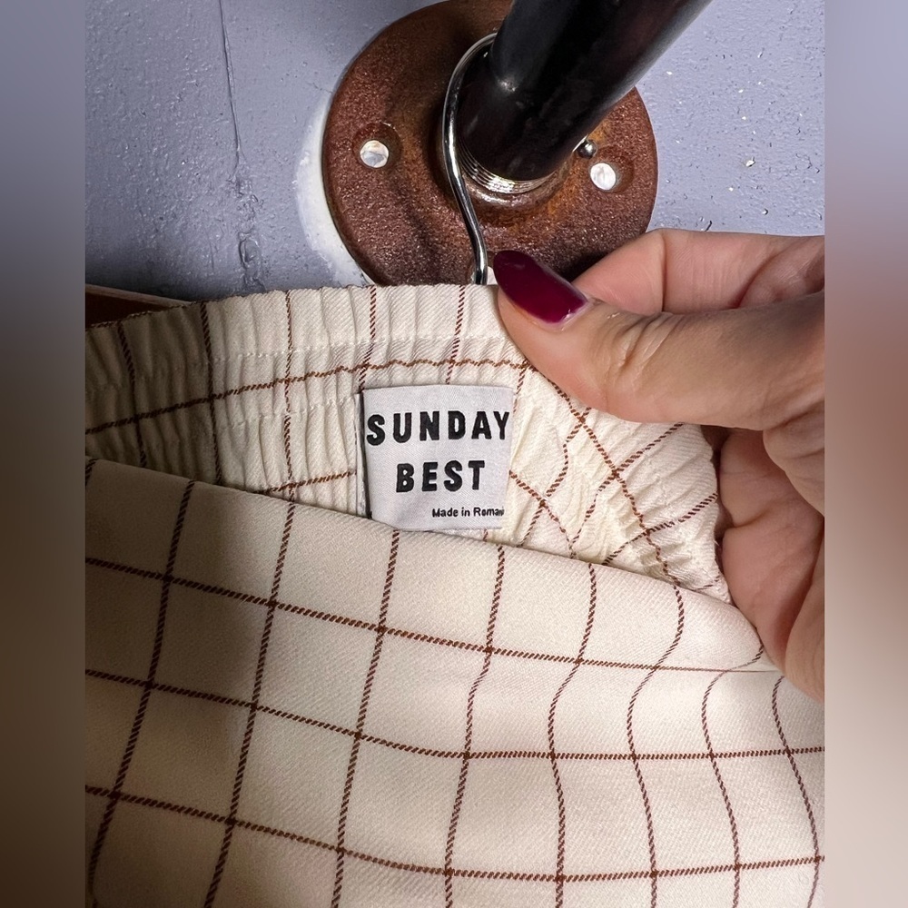 Sunday Best Sullivan Checkered Wide Leg Pant in Amber Earth (M) - Picture 5 of 8